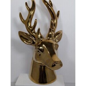 Shiny Gold Stag Head Ceramic Christmas Holiday Tabletop Decor 15"